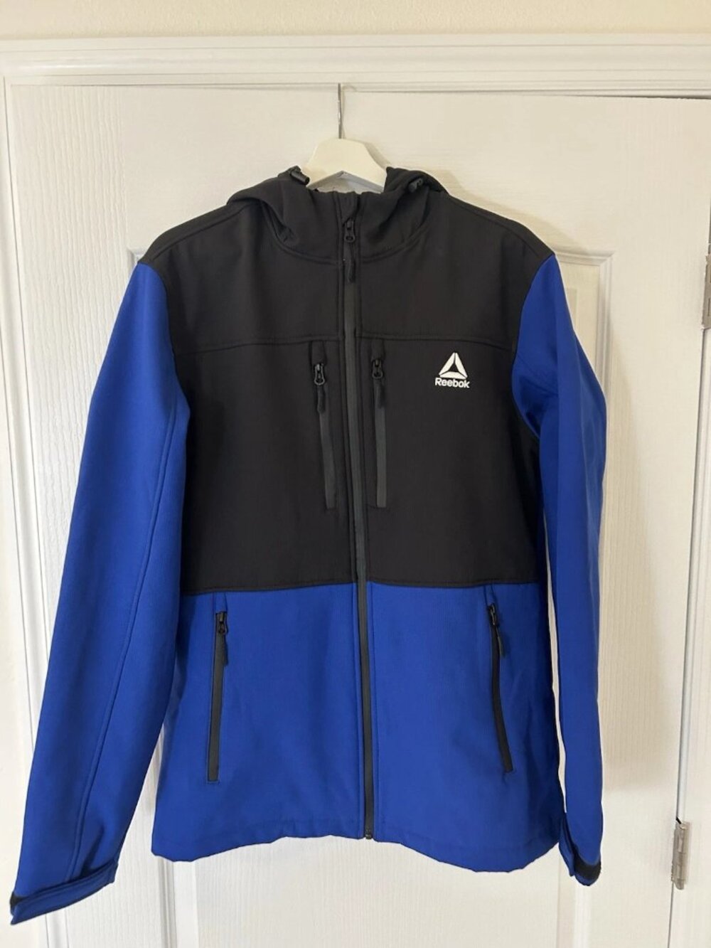 Reebok Men Softshell Full Zip Fleece Hooded Jacket Navy Blue Windbreaker Medium